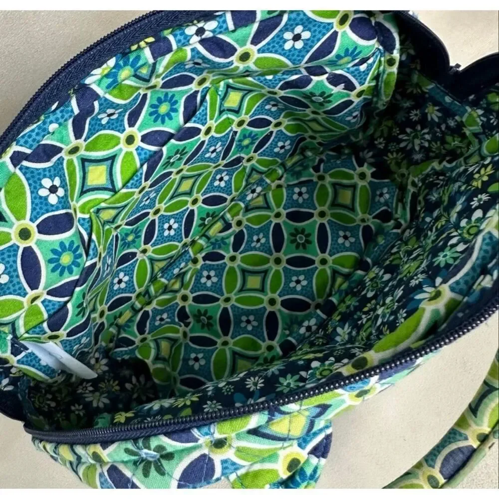 Vera Bradley Daisy Daisy Multicompartment Satchel Green Blue Floral Top Handle